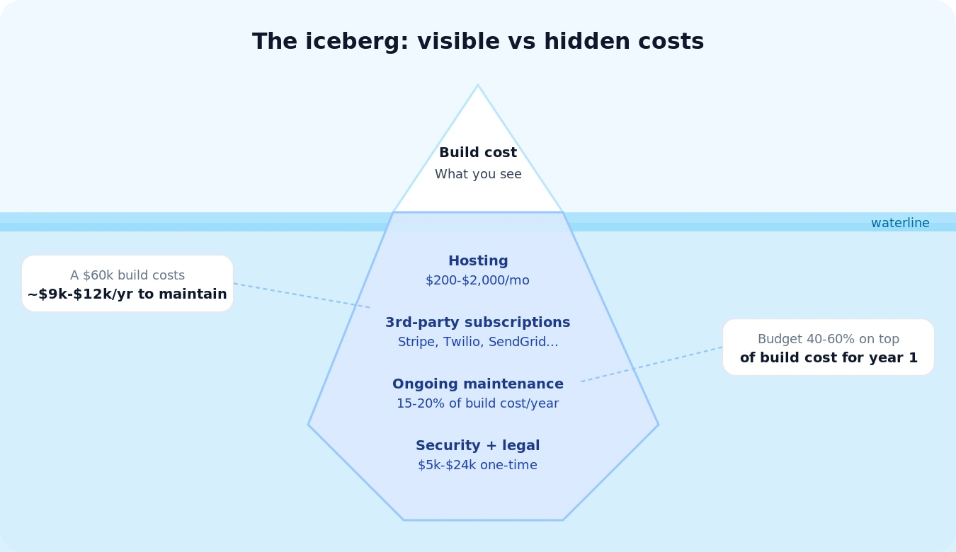 Hidden costs of custom software development — the iceberg